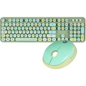 Resim Everest Round Km-6282 Renkli Daktilo Tuşlu Yeşil Kablosuz Q Multimedia Klavye + Mouse Set 