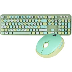 Resim Everest Round Km-6282 Renkli Daktilo Tuşlu Yeşil Kablosuz Q Multimedia Klavye + Mouse Set 