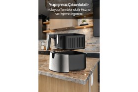 Resim Goldmaster Fitcook 8 Litre Inox Geniş Hazneli Xxl Dokunmatik Yeniden Isıtma Fonksiyonlu Airfryer Sıcak Hava Fritözü 