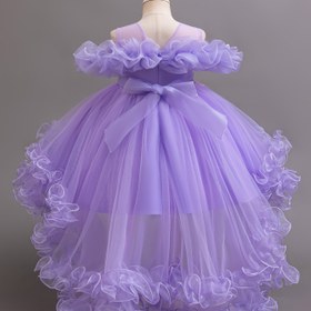 Resim Kızlar için Lavanta Prenses Tütü Parti Elbisesi - Omuz Açık Kolsuz Ön Kısa Sırt Uzun Fırfırlı Balık Kuyruğu Etek, %100 Polyester Esnemez Düğünler Doğum Günleri Yarışmalar İçin, 3+ Yaş 