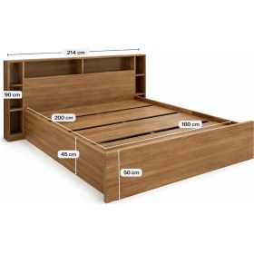 Resim Mukotoys Story Wood Kitaplıklı Karyola 150X200 | 1. Sınıf Mdf Ceviz Görünümlü | Raflı Başlık ve Karyola Seti 