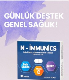 Resim N-immunics Vitamin C Beta Glukan ve Çinko İçeren Takviye Edici Gıda 30 Tablet 