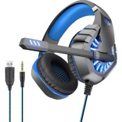 Resim Digital Computer Home Ovleng GT82 Kulak Üstü LED Aydınlatma Oyun Kulaklığı E-Spor 3.5mm+Usb Kablosu Gürültü Azaltma Mikrofonlu Kablolu Kulaklık-Siyah/mavi (Yurt Dışından) 
