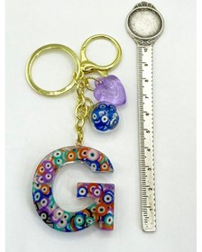 Resim Renkli Nazar Boncuklu G Harfi Anahtarlık, El Yapımı Hediyelik Çan 