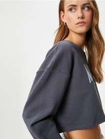 Resim Koton Crop Sweatshirt Baskılı Uzun Kollu Pamuklu Antrasit 4sak10274ek Antrasit 