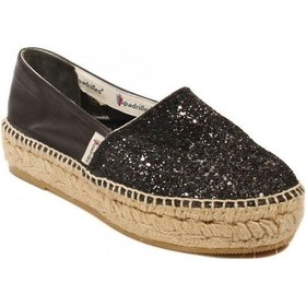 Resim Espadrilles Tommy Glit Siyah Önü Simli Arkası Deri Hasır Tabanlı Dolgu Topuklu Kadın Ayakkabı Siyah 