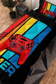 Resim BelezaHome Gamer Oyuncu Desenli Tek Kişilik Çocuk Yorganı Uyku Seti 