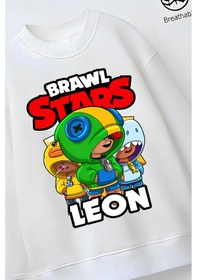 Resim Belyakidswear Tam Kalıp Oversize Erkek Çocuk Pamuğa Pamuk 3 İplik Kumaş Star1 Tasarım Sweatshirt Beyaz 