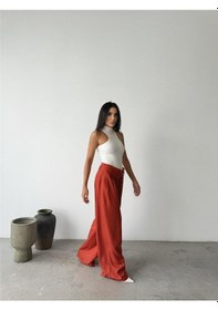 Resim Ge Ticaret Palazzo Pantolon Kumaş Kemer Detaylı - Kiremit Kiremit 