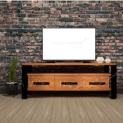 Resim deryawood Raweyn Masif Ağaç Çekmeceli Tv Sehpası Ceviz 160 Cm 45 Cm 55 Cm 