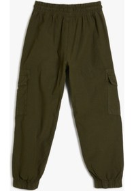 Resim Koton Basic Jogger Pantolon Beli Bağlamalı Pamuklu Haki 4skb40021tw 4SKB40021TW853 Haki 