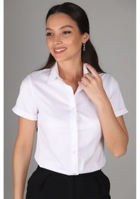 Resim Sweetness Kadın Beyaz Kısa Kollu Likralı Gömlek Beyaz 