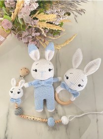 Resim Zey's Amigurumi Amigurumi Hediyelik Yenidoğan Mavi Tavşan Set 
