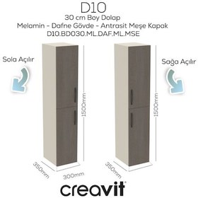 Resim Creavit D20 30 Cm Sola Açılır Boy Dolabı Dafne Melamin Kapak Demonte Dafne 