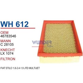 Resim WUNDER WH612 HAVA FİLTRESİ - FİAT STİLO 1,8-2,4-1,9 JTD MULTİJET 