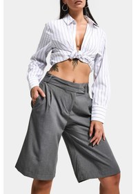 Resim Itsbasic Kadın Gri S6 Baggy Fit Maxi Boy Bermuda Şort Gri Melanj 
