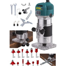 Resim Staxx Power Germany 3000 Watt 6 Kademe Devir Ayarlı Formika Traşlama Freze Makinesi 6 mm Pens + 12 Adet Uç Seti 