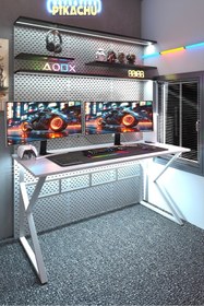 Resim TEKATEL Oyuncu Masası Gaming Masa Bilgisayar Masası Metal ayaklı Çalışma Masası Ofis masası Beyaz 120X60 