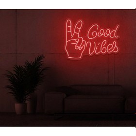 Resim Good Vibes Yazılı Ve Şekilli Neon Tabela Kırmızı 
