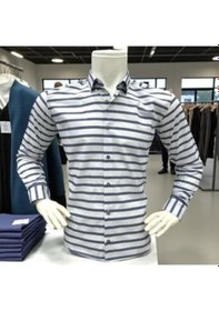 Resim Klasik Cotton Uzun Kollu Terletmeyen Kışlık 2 Renkli Çizgili Gömlek Slim Fit Gri 