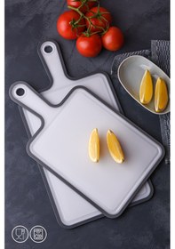 Resim 2 Li Kaydırmaz Kesme Tahtası Kulplu Kesim Panosu 1x 30x21 Cm 24,5x19,5 Cm Gri 