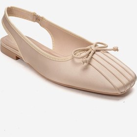 Resim Luvishoes Zelvıa Bej Saten Fiyonklu Arkası Açık Kadın Babet Ayakkabı 