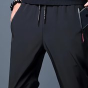 Resim Erkek Yaz Slim Fit Düz Renk Joggers - Fermuarlı Cep, Kırmızı Bağcıklı Bel ile Boncuk Takımı - Günlük Elastik Bel, %100 Polyester, Normal Fit, Orta Boy, Dokuma Kumaş, Açık Hava Aktiviteleri ve Günlük Giyim için Uygun - Erkek Babalık Hediyesi 