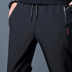 Resim Erkek Yaz Slim Fit Düz Renk Joggers - Fermuarlı Cep, Kırmızı Bağcıklı Bel ile Boncuk Takımı - Günlük Elastik Bel, %100 Polyester, Normal Fit, Orta Boy, Dokuma Kumaş, Açık Hava Aktiviteleri ve Günlük Giyim için Uygun - Erkek Babalık Hediyesi 