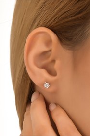 Resim So Chic Beyaz Altın Sertifikalı Premium Created Taşlı Tektaş Küpe 