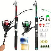 Resim 1 adet 182.88cm Teleskopik Balıkçılık Kamışı & Makine Kombosu Canlı Kırmızı/Yeşil - Hafif, Taşınabilir Sazan Balıkçılık Seti Yemler, Kanca, İpler & Aksesuarlarla - Orta Hızlı Eylem, Cam Çelik, Seyahat için Ambidextrous, Kamış ve Makine 