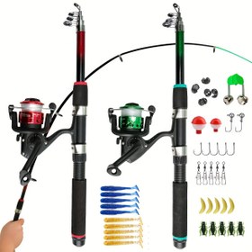 Resim 1 adet 182.88cm Teleskopik Balıkçılık Kamışı & Makine Kombosu Canlı Kırmızı/Yeşil - Hafif, Taşınabilir Sazan Balıkçılık Seti Yemler, Kanca, İpler & Aksesuarlarla - Orta Hızlı Eylem, Cam Çelik, Seyahat için Ambidextrous, Kamış ve Makine 