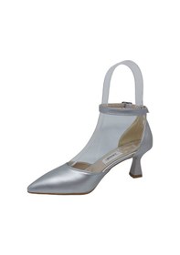 Resim Zerhan 0101 Kadın Siyah Bilekten Bantlı Sivri Burun Kadeh Topuk Ayakkabı Gri 