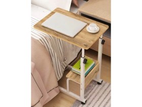 Resim servetavcı Yükseklik Ayarlı ve Raflı Laptop ve Servis Sehpası - Atlantik Çam Beyaz (Tekerli) 60X40 