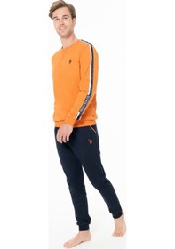 Resim U.S. Polo Assn. Erkek Lisanslı Kışlık Uzun Kol Pijama Takım 18942 Turuncu 