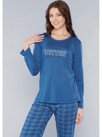 Resim Uzun Kol Pijama Takımı Mevsilik Viskon Alperi 790-62 İndigo 