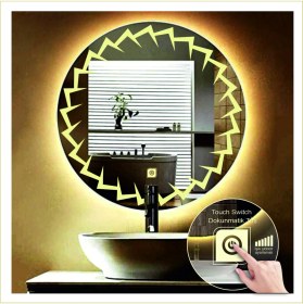 Resim Dnr-Mirror90 Cm Günışığı Ledli Tasarım Kumlamalı Dokunmatik Tuşlu Banyo Aynası Makyaj Aynası Işıklı Ayna 