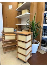 Resim Ahşap Kare Sebzelik 4 Katlı Yana Açılır Krem Patates Soğan Tekerlekli Sebzelik Krem 