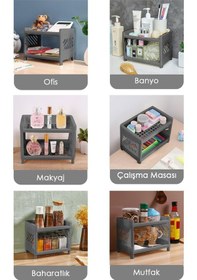 Resim 2 Katlı Banyo Düzenleme Organizeri Banyo Depolama Rafı - Kozmetik Standı Antrasit 