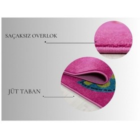 Resim Yuvarlak Çocuk Halısı Sevimli Yıldız Desenli Gri Pembe Pembe 