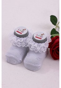 Resim Burçak Çorap Soft Yıkamalı Kız Bebek Çorabı - Tül Ve Güpür Detaylı Pamuklu Model 4'lü Dantelli Beyaz 
