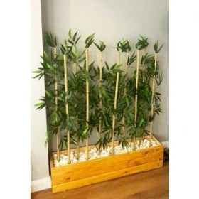 Resim Botanik Bahçesi 1 mt Boy Yapay Bambu Ağacı Ahşap Çam Fırınlanmış Lambiri Saksıda Bamboo Çiçek 