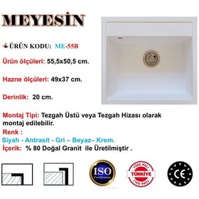 Resim Meyesin ME-55B Granit Tek Göz Mutfak Evyesi Beyaz 50 x 55 CM 