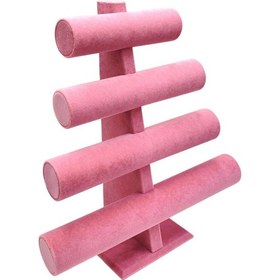 Resim Bileklik Ve Takı Standı 4 Kademeli Pembe Süet 