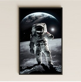 Resim Ay Yüzeyindeki Astronot Ve Dünya Manzaralı Pleksi Tablo - Kozmik Yalnızlık Dekoru 
