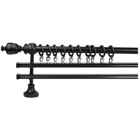 Resim Siyah Efil Demonte Başlıklı Ahşap Rustik Perde Askısı - Çift Raylı - 250 Cm 