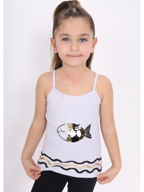 Resim Toontoy Kids Toontoy Kız Çocuk Pul İşlemeli Balık Nakış Askılı Atlet Gri Melanj 