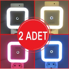 Resim Kare Led Gece Lambası 0,5W Işıklı Fişli Fotosel Sensörlü 2 Adet 