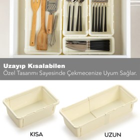Resim 6'lı Ayarlanabilir Kaşıklık Seti - Uzayabilen Çekmece Içi Modüler Düzenleyici Mutfak Organizer Bej 