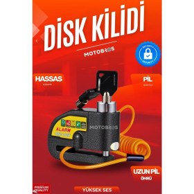 Resim Motobros Çelik Disk Kilidi - Alarm & Hatırlatma Kablolu, Yüksek Sesli - Motosiklet Güvenlik 