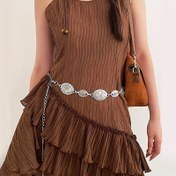 Resim Bohem Tarzı 1pc Kadın Bel Zinciri, Moda Retro Altın Tonlu Metal Bel Aksesuarı, Elbiseler ve Gömlekler için Çok Yönlü, Parti, Plaj, Casual ve Festivaller için Gümüş Vurgulu Zincir 